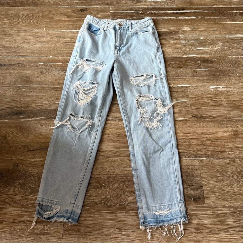 Topshop Moto Light Blue Mom Jeans Women’s Size 25X30 Distressed Cowgirl